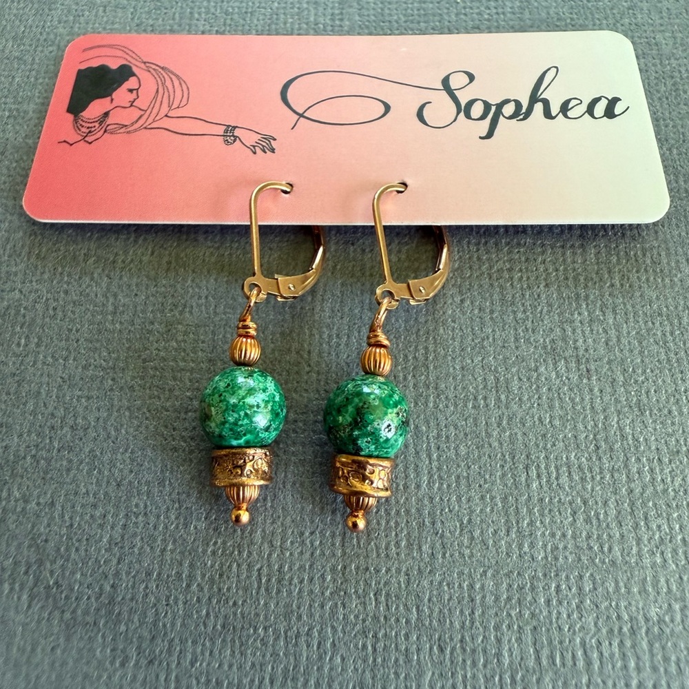 NEW 18" Copper, Malachite & Chrysocolla Teardrop Statement Necklace Earring Set - Picture 4 of 9